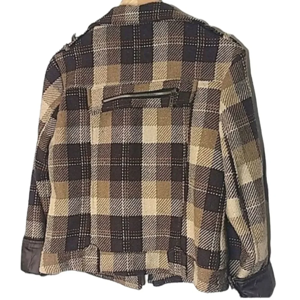 Vintage Brown Plaid Cropped Asymetrical Zip Up Jacket size M